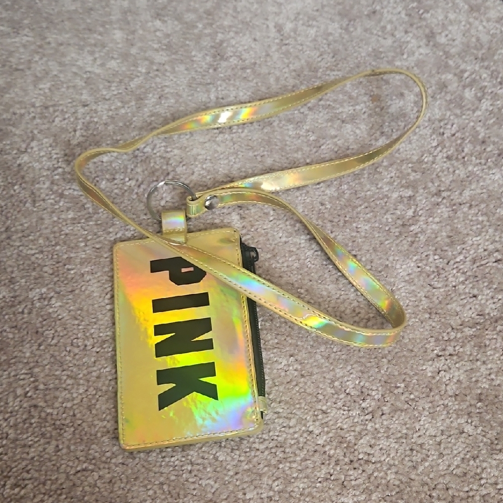 PINK Victoria's Secret Holographic Card Case with Lanyard